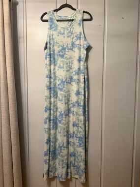 Eddie Bauer Blue, Green, and Cream Print Maxi Dress